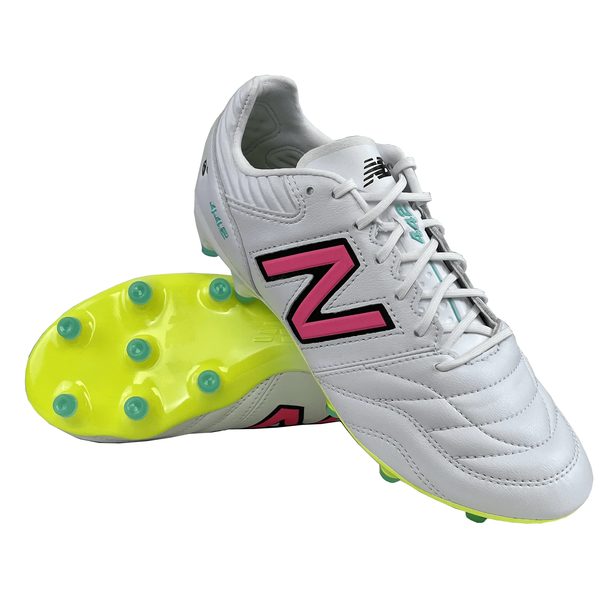 New Balance 442 V2 Pro Synthetic FG - White/Hi Lite/Neon Pink