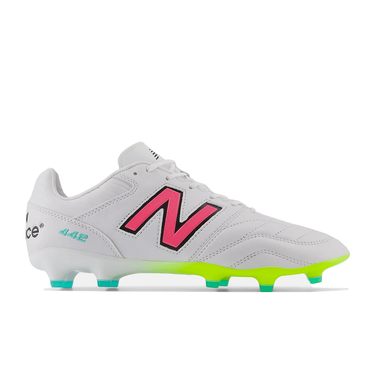 New Balance Wide 442 v2 Pro Synthetic FG - White/Hi Lite/Neon Pink - Image 2
