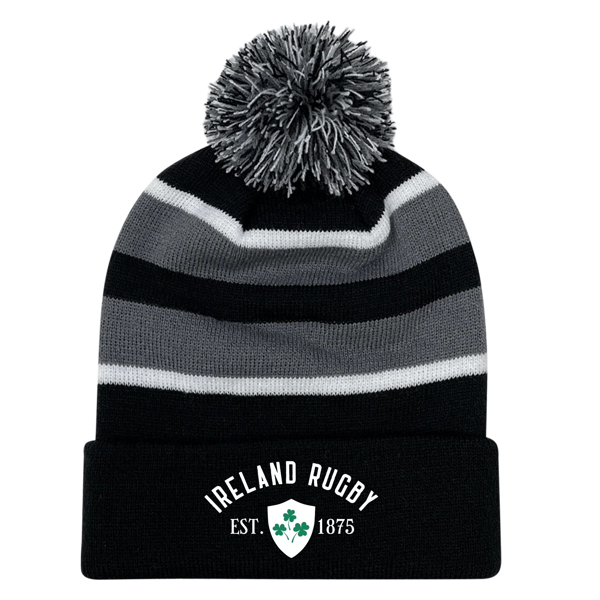 Ireland Rugby 1875 White Text Hooped Pom-Pom Beanie - Image 2