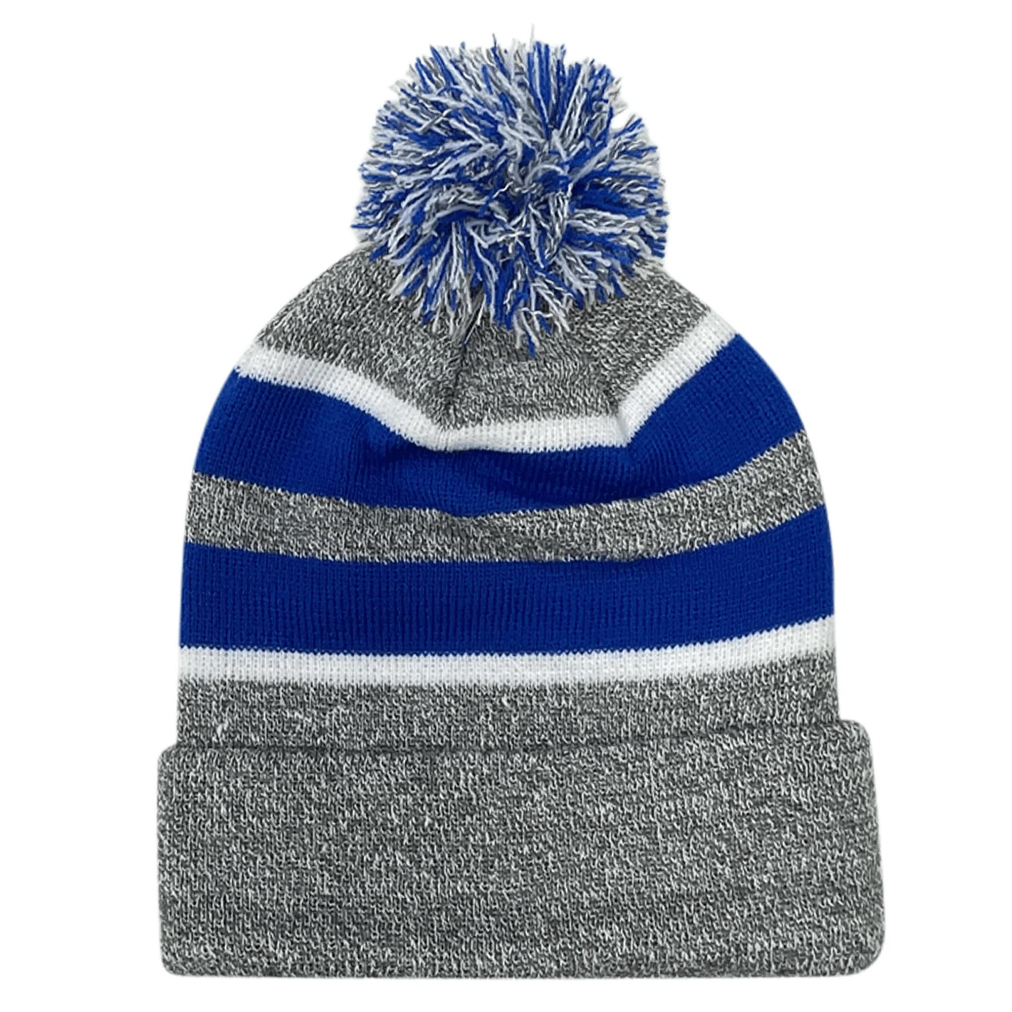 Hooped Knit Fold Over Pom-Pom Beanie - Image 11