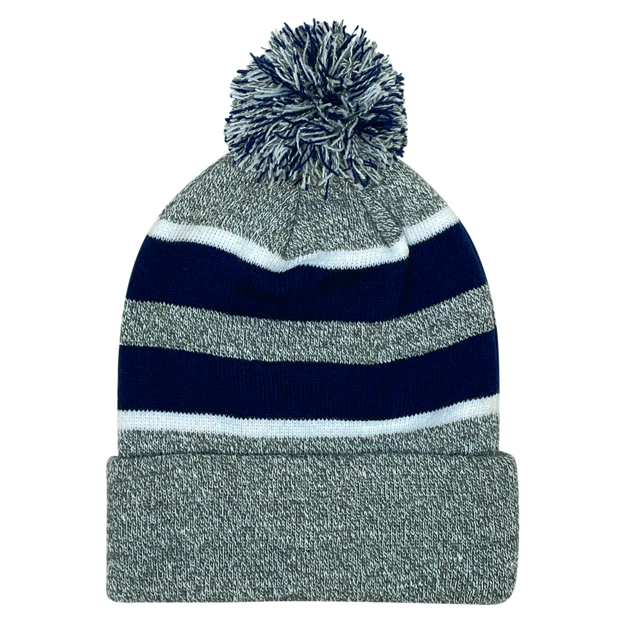Hooped Knit Fold Over Pom-Pom Beanie - Image 13
