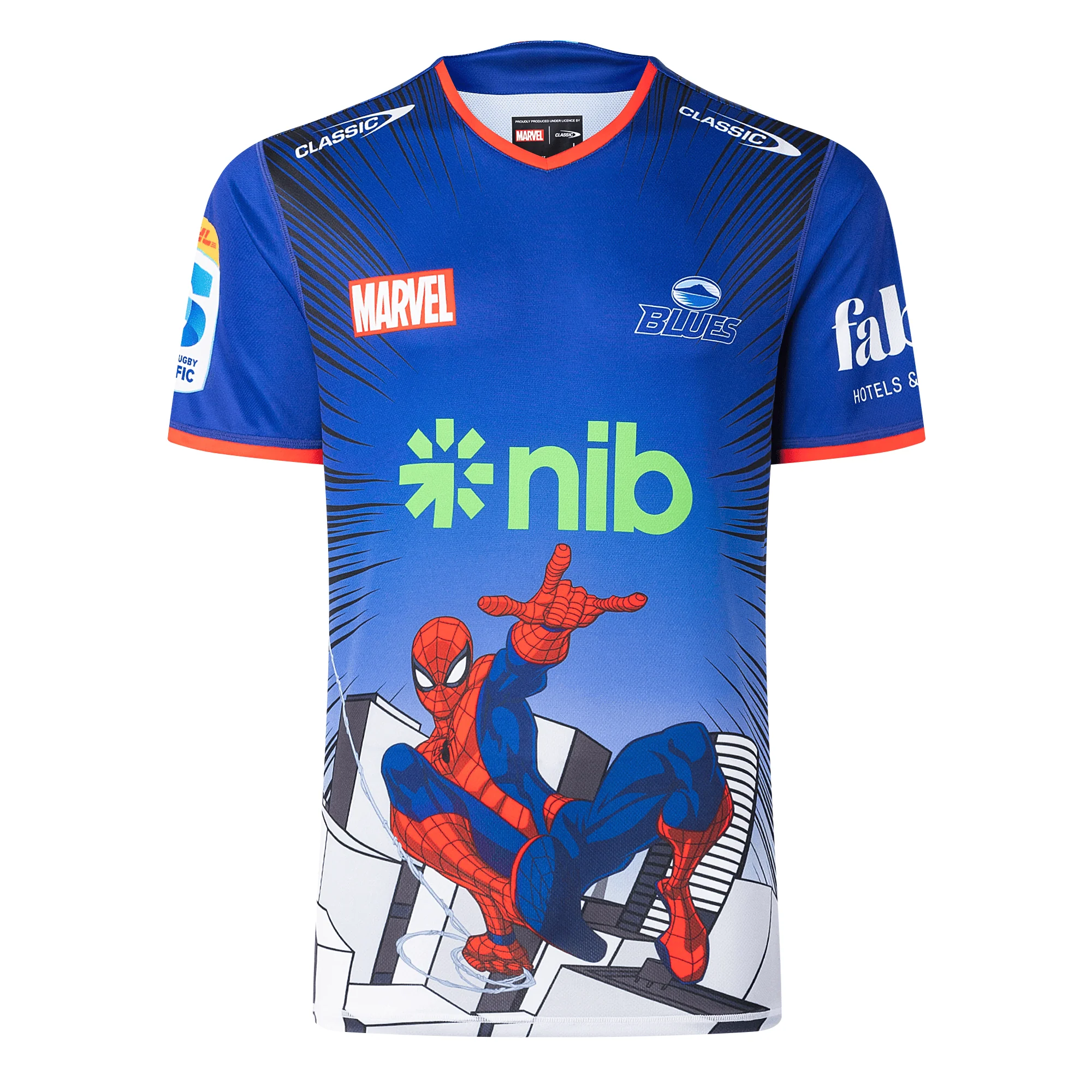 Limited Edition Blues Super Rugby Marvel Collection Spiderman Warm-Up Tee by Classic Sportswear