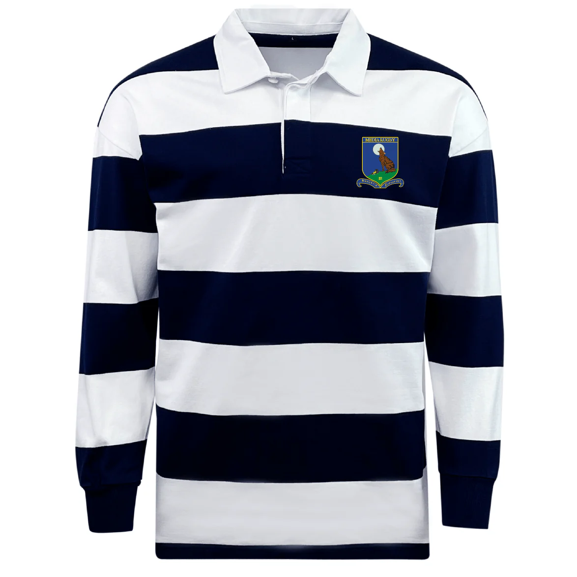 Media Rugby Classic Long Sleeve Hooped Rugby Jersey - Image 2