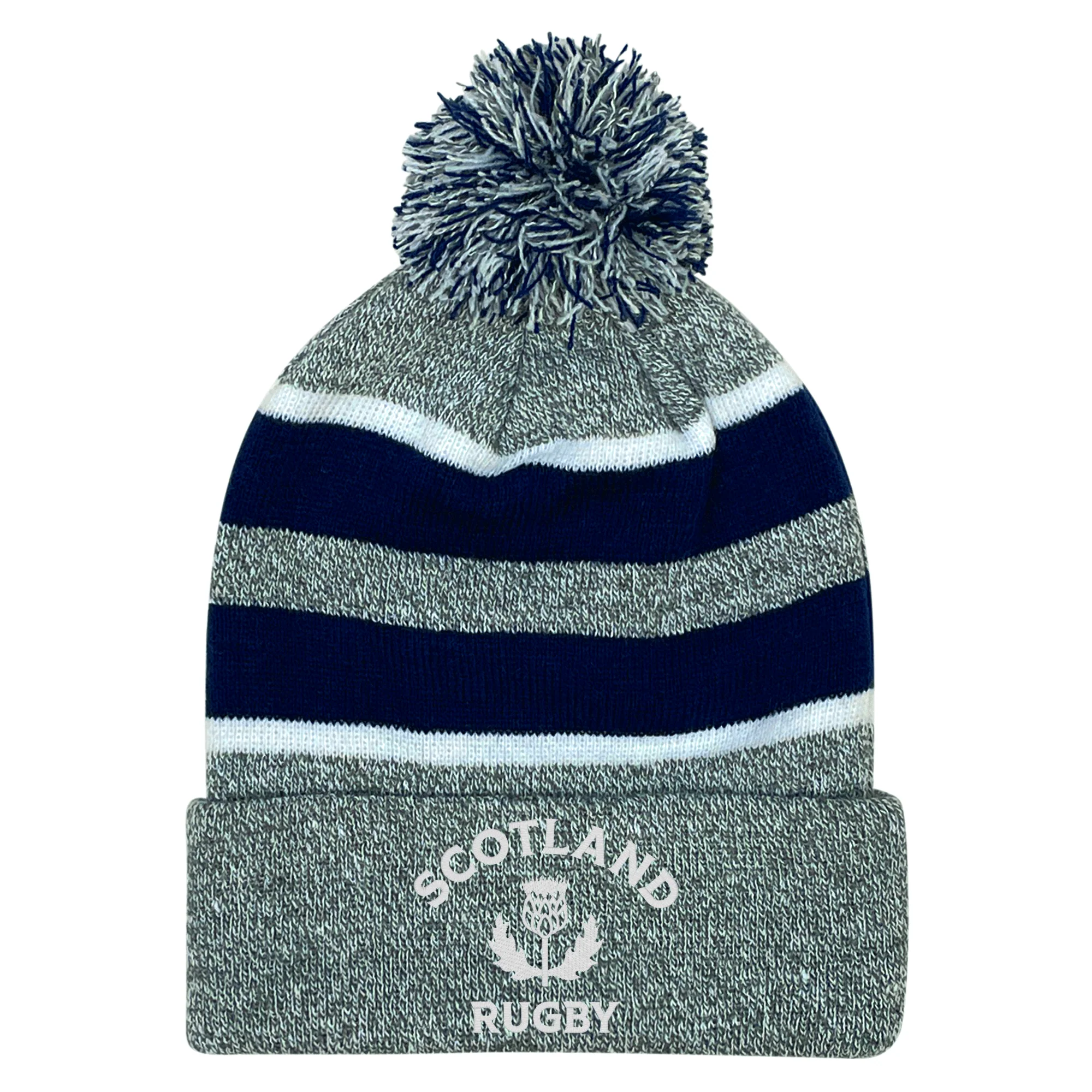 Nations of Rugby Scotland Hooped Pom-Pom Beanie