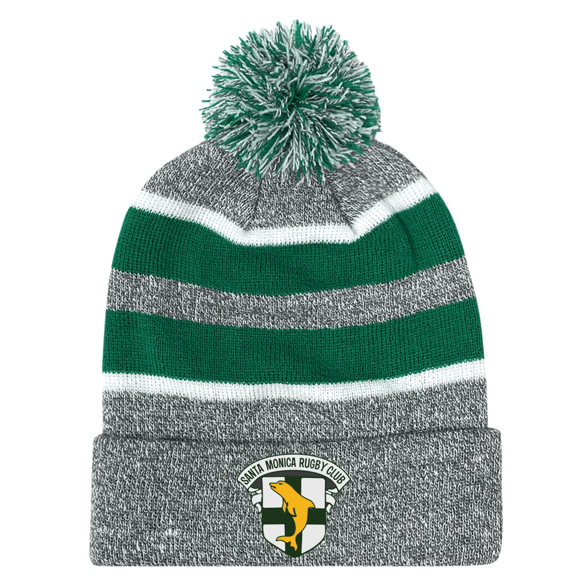 Santa Monica Rugby Club Hooped Knit Fold Over Pom-Pom Beanie