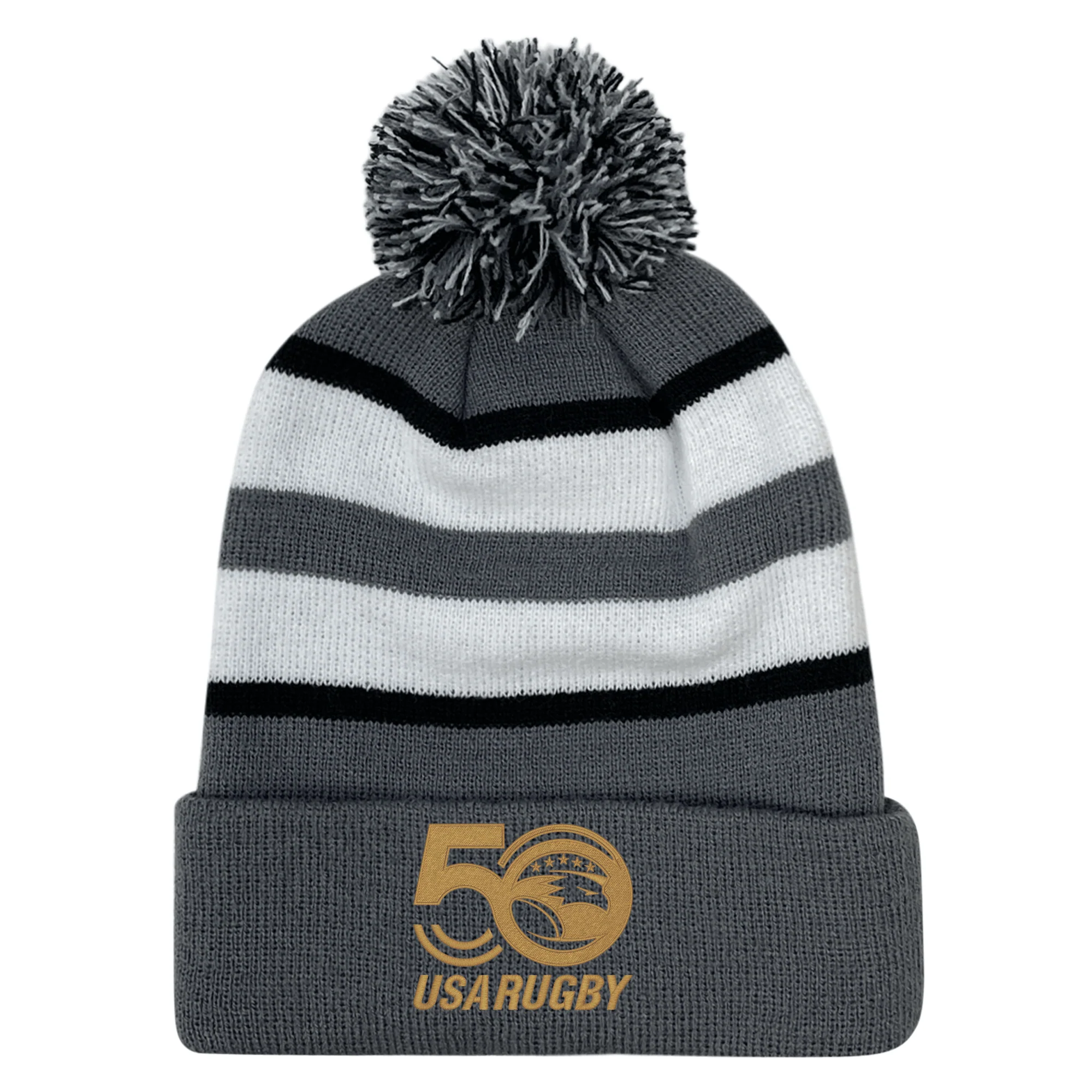 USA Rugby 50th Anniversary Hooped Knit Pom-Pom Beanie