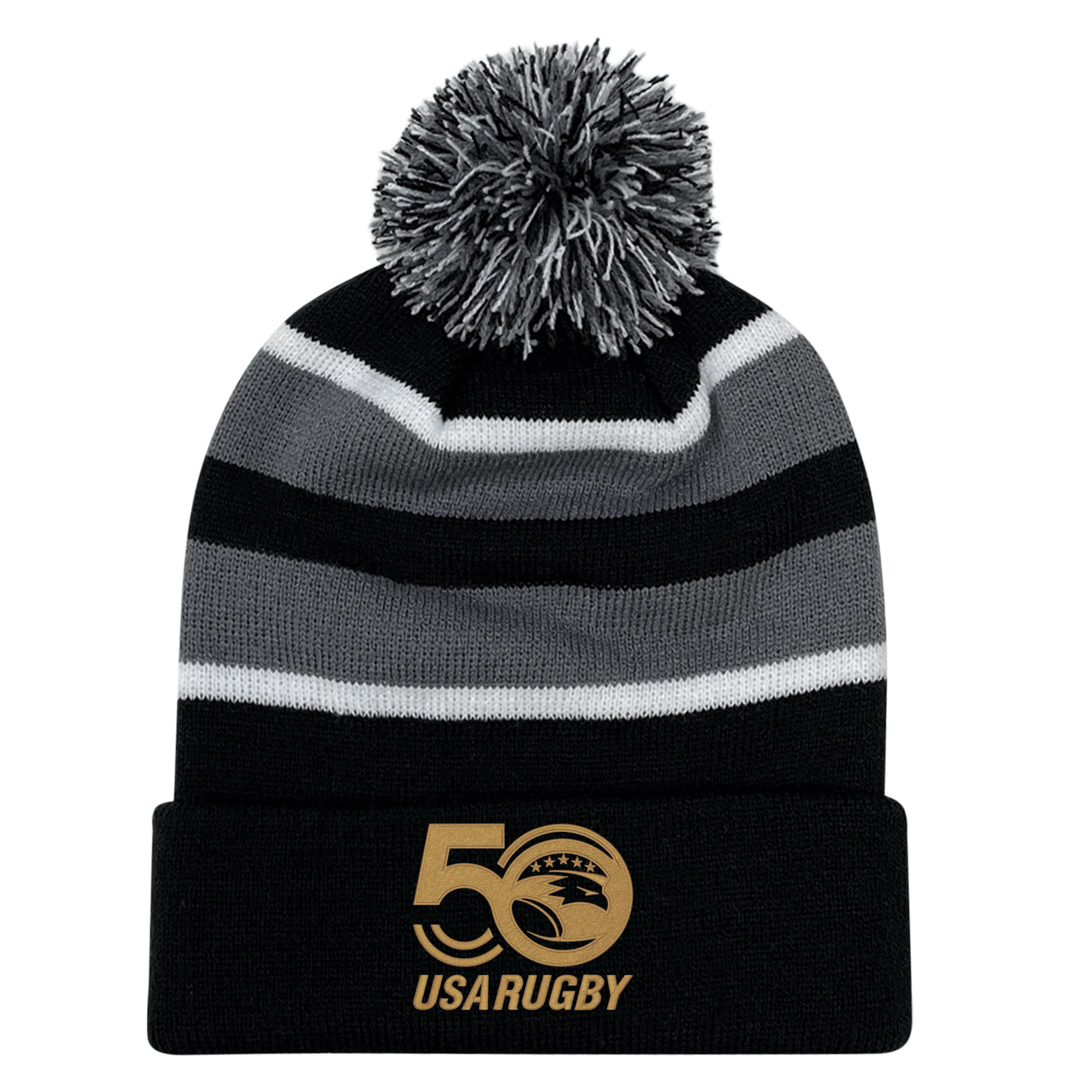 USA Rugby 50th Anniversary Hooped Knit Pom-Pom Beanie - Image 2
