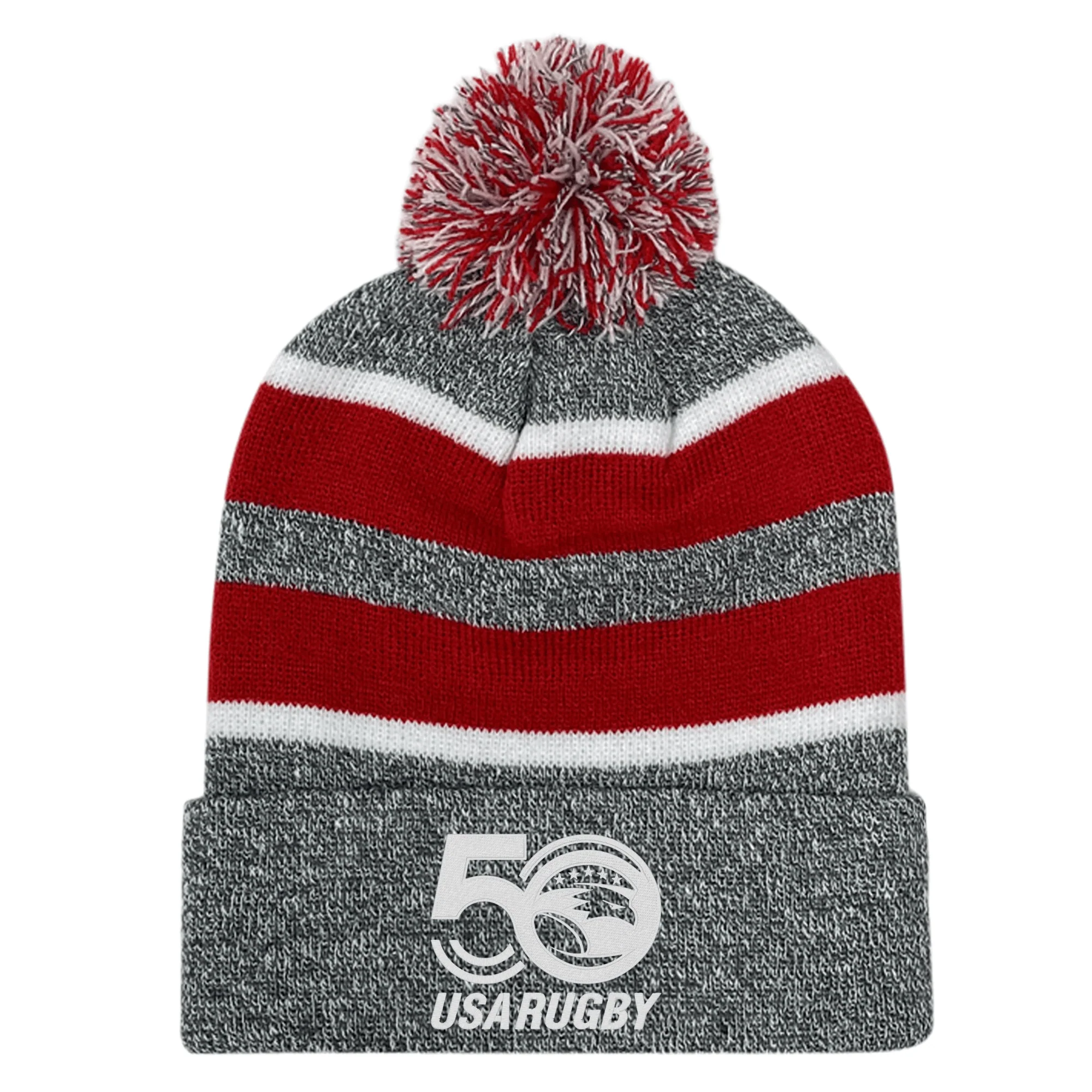 USA Rugby 50th Anniversary Hooped Knit Pom-Pom Beanie - Image 3