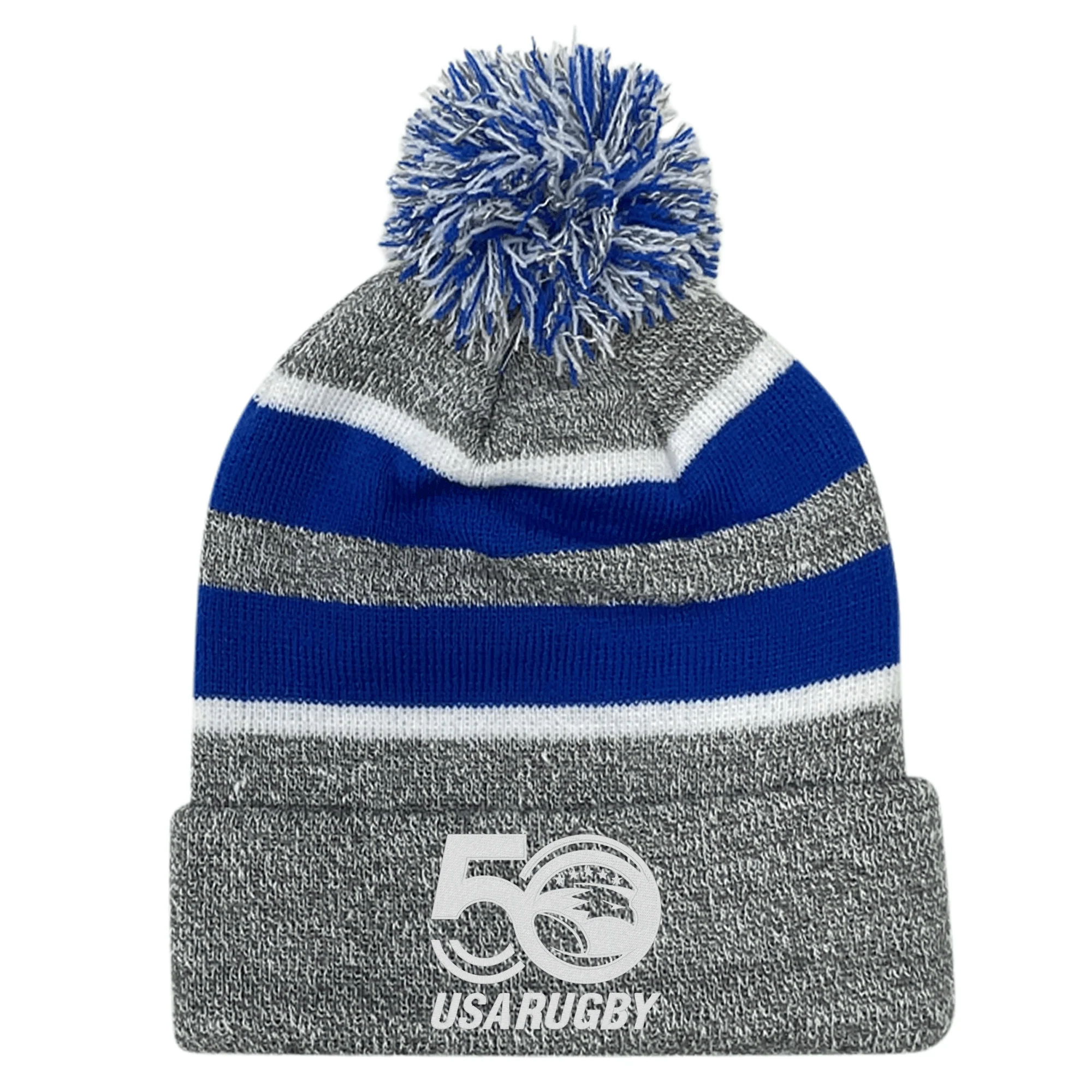 USA Rugby 50th Anniversary Hooped Knit Pom-Pom Beanie - Image 4