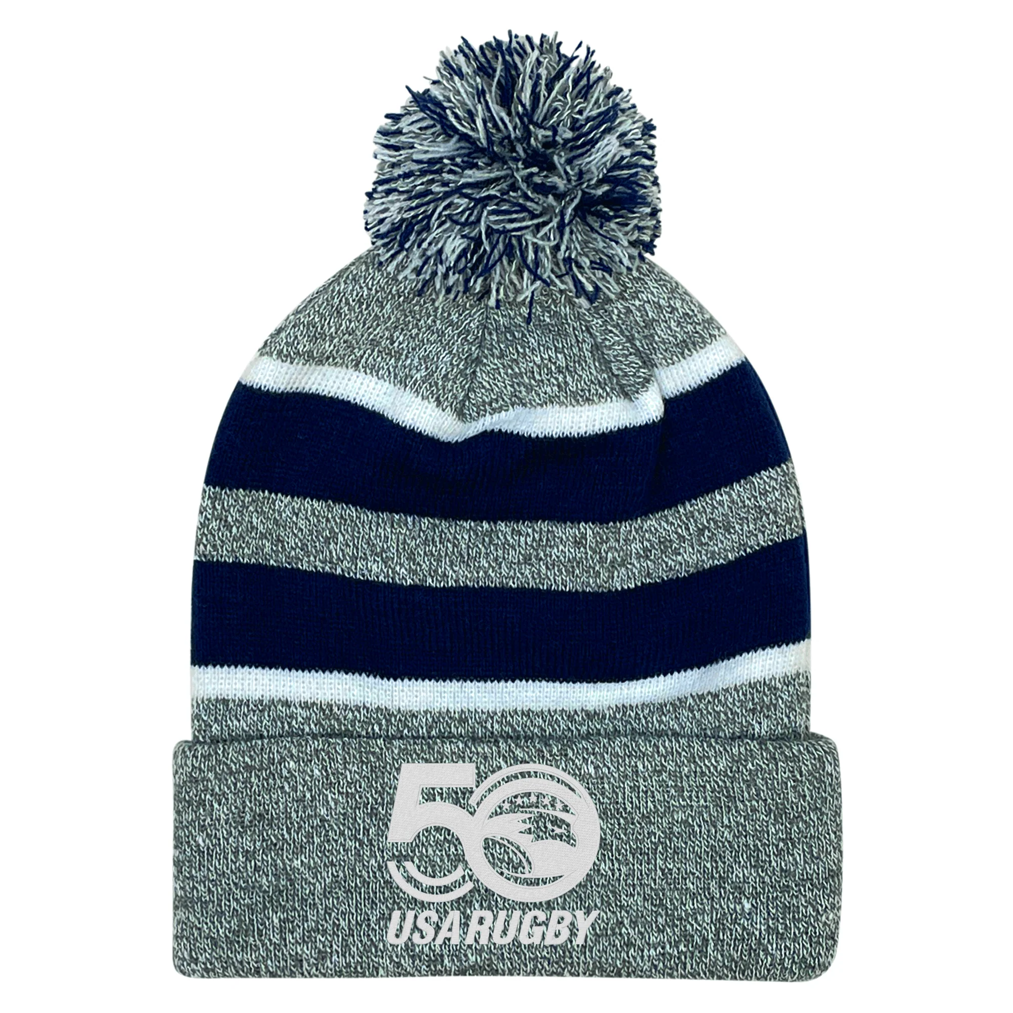 USA Rugby 50th Anniversary Hooped Knit Pom-Pom Beanie - Image 5