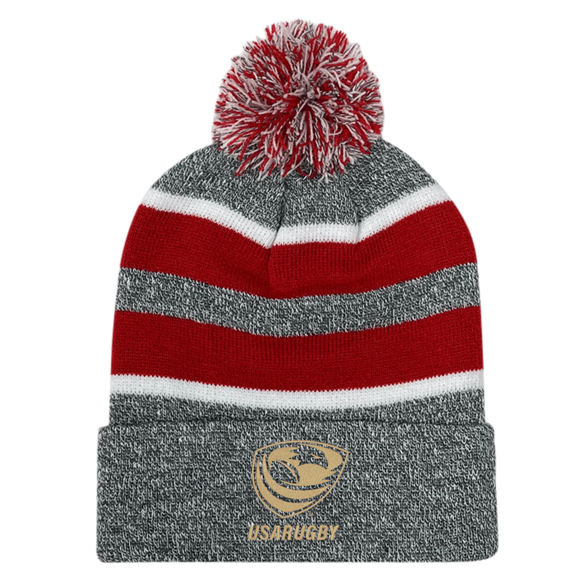 USA Rugby Bronze Hooped Knit Fold Over Pom-Pom Beanie - Image 3