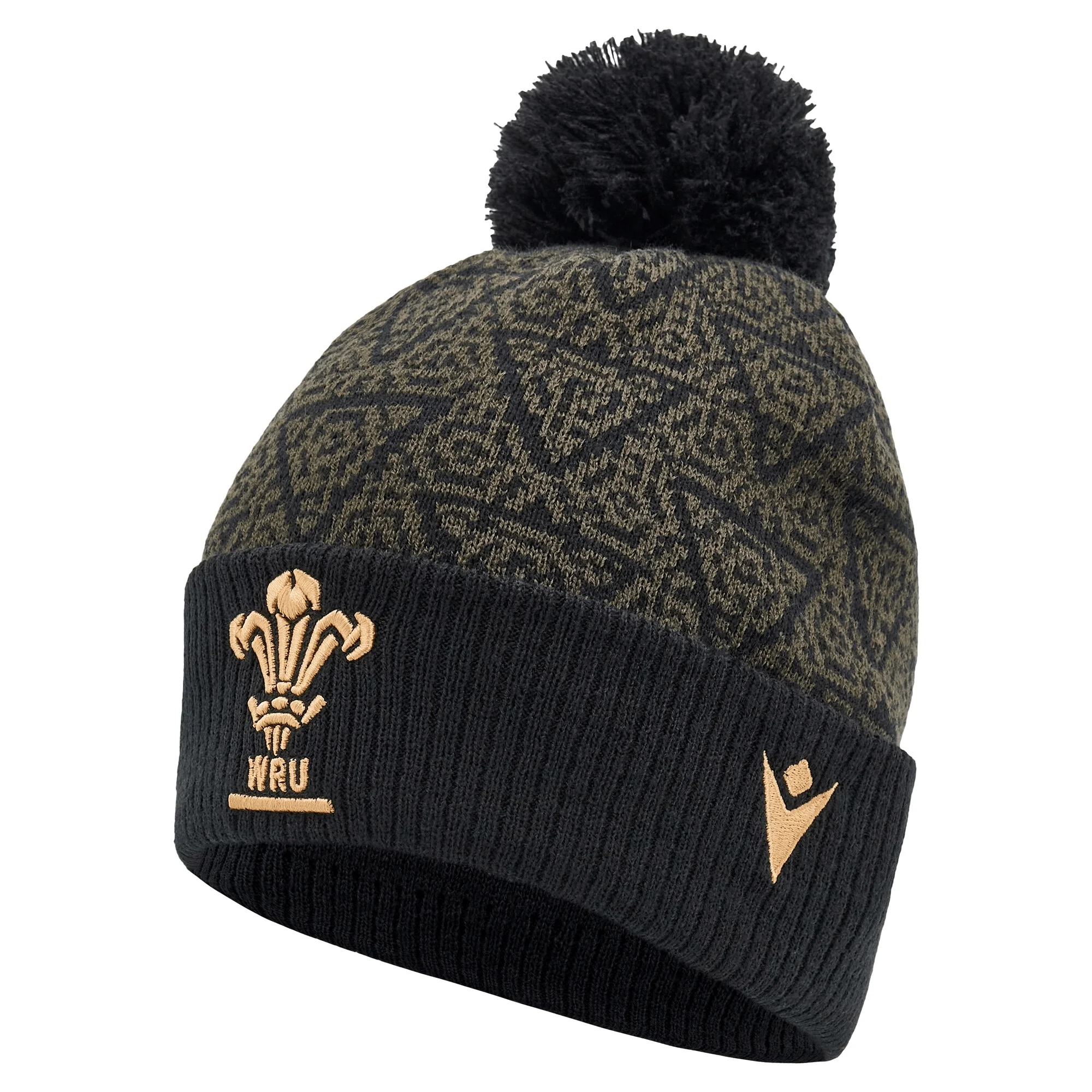 Wales 24/25 Black Pom Pom Beanie by Macron - Image 3