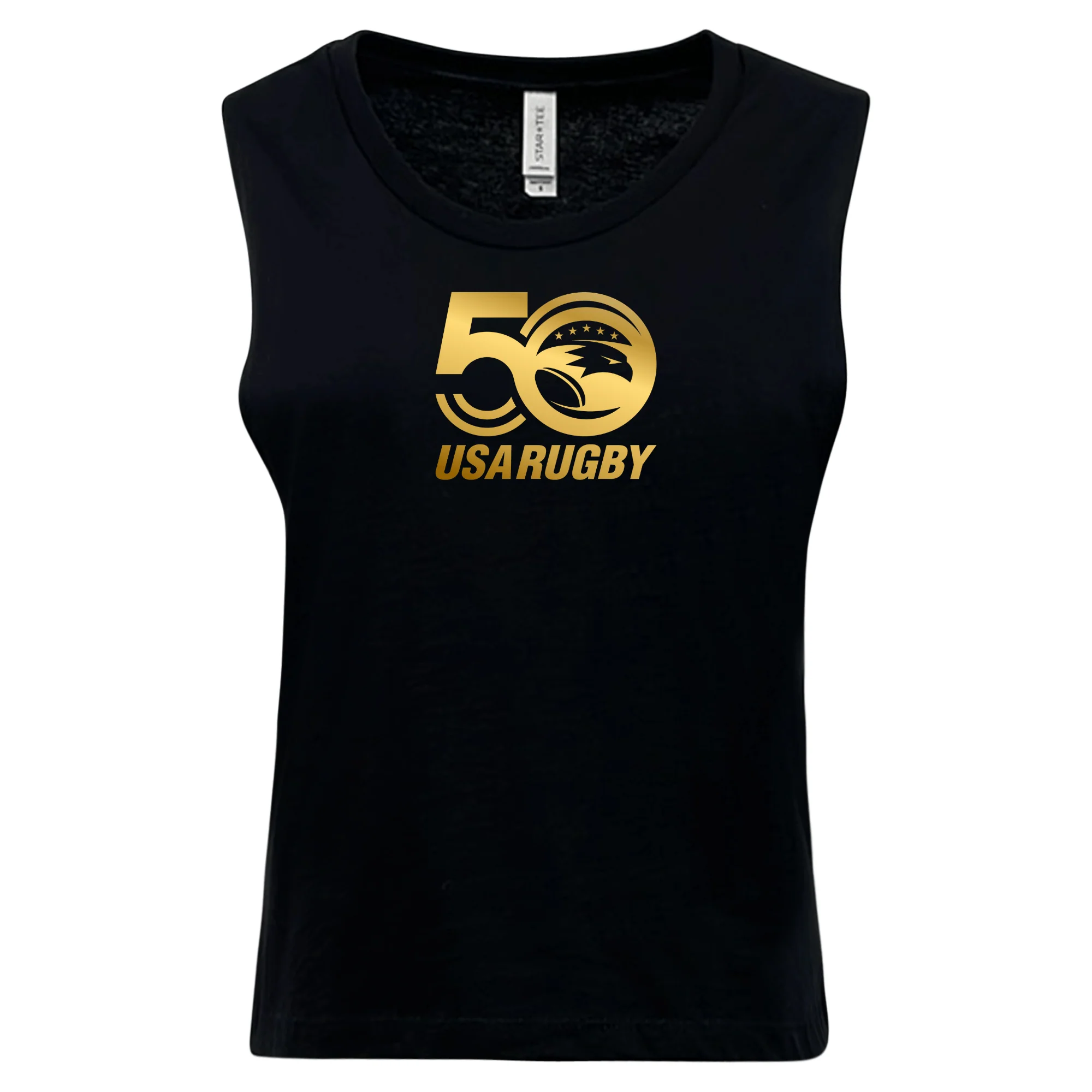 Women's USA Rugby 50th Anniversary Cotton Muscle Crop Tank - Image 2