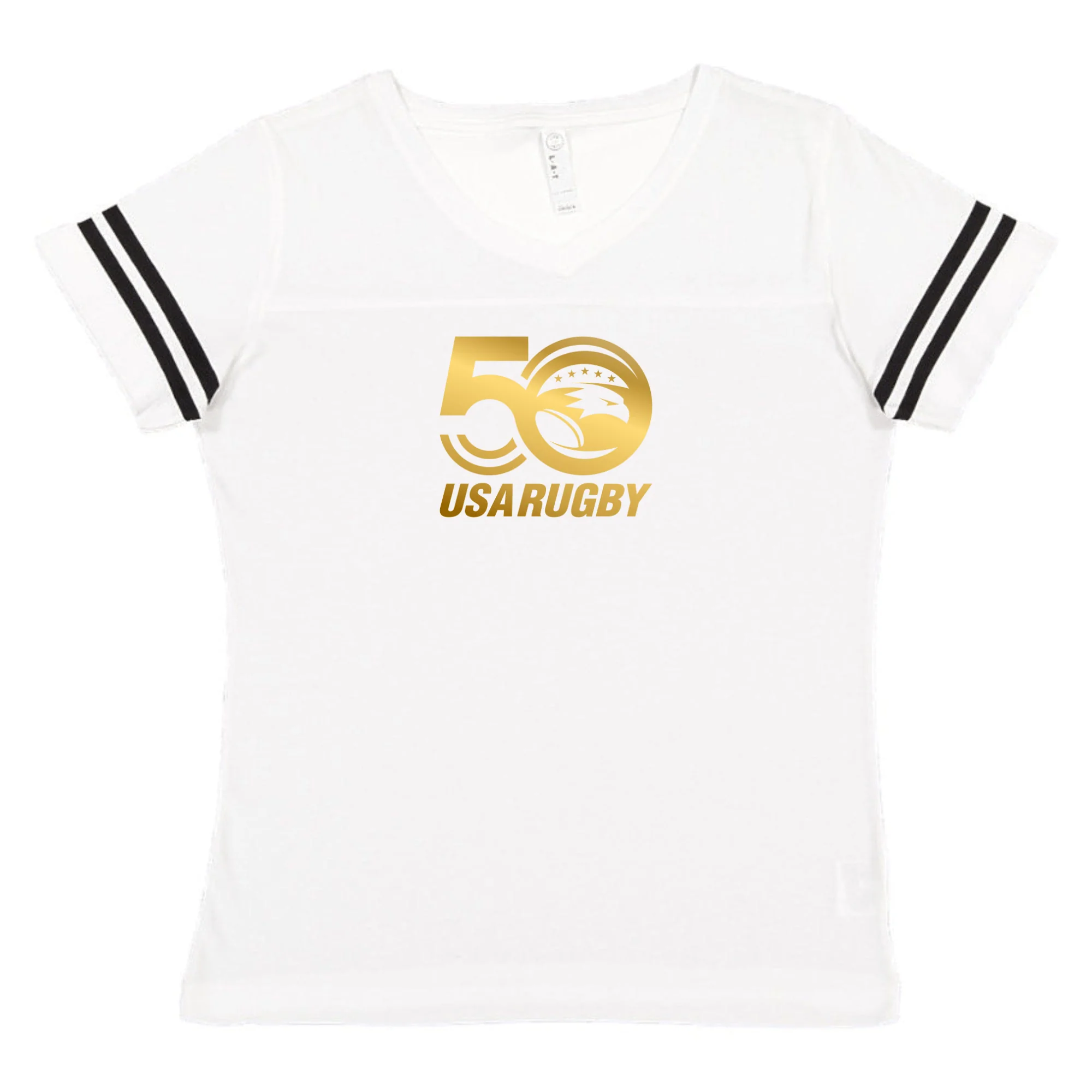 Women's USA Rugby 50th Anniversary V-Neck Football T-Shirt - Image 2